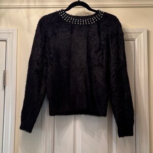 Aqua Black Fuzzy Sweater with Metallic Accents